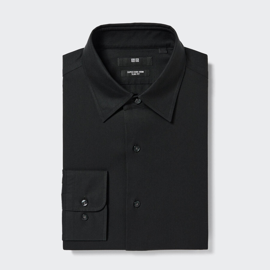 camicia da uomo uniqlo super non iron slim fit con colletto regolare nera