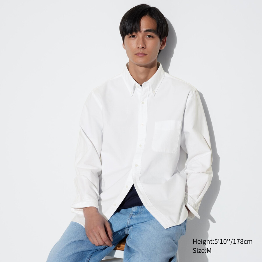 camicie da uomo uniqlo regular fit oxford con colletto regolare bianche