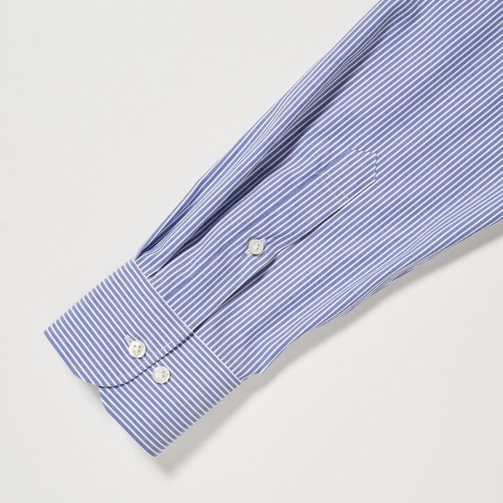 camicie da uomo uniqlo easyre stretch slim fit a righe con colletto semi-cutaway blu