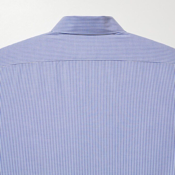camicie da uomo uniqlo easyre stretch slim fit a righe con colletto semi-cutaway blu