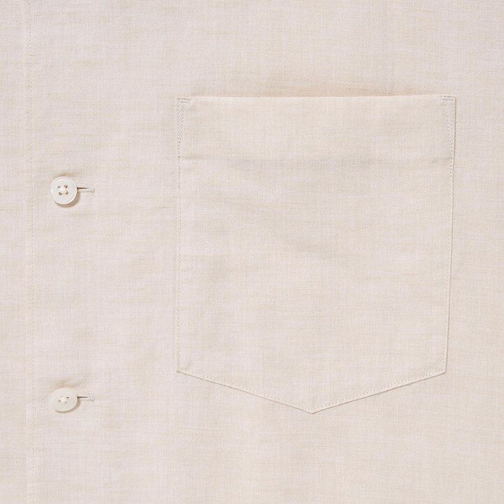 camicie da uomo uniqlo beige in misto lino con maniche a collo aperto