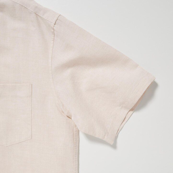 camicie da uomo uniqlo beige in misto lino con maniche a collo aperto