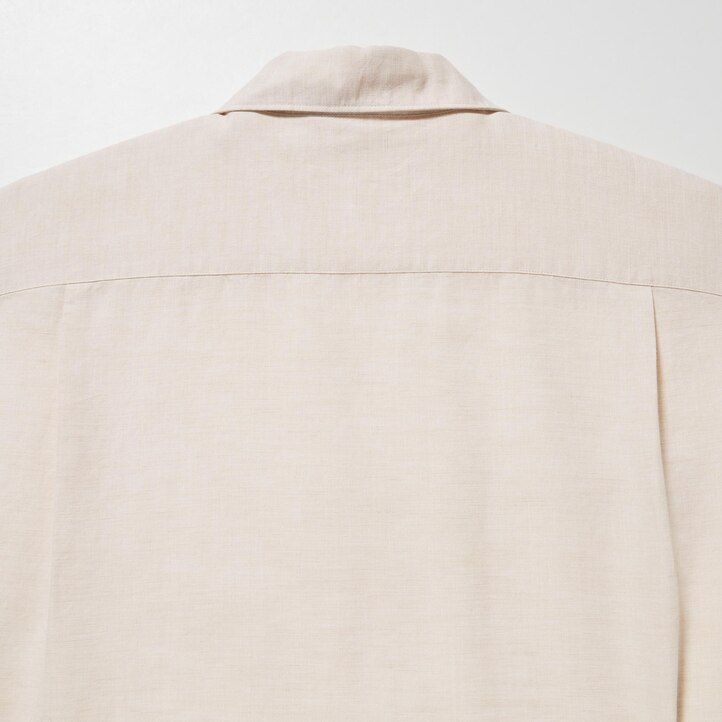 camicie da uomo uniqlo beige in misto lino con maniche a collo aperto