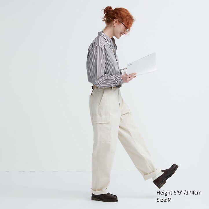 camicie da uomo uniqlo in cotone extra fine arancione vestibilità regolare a righe con colletto abbottonato