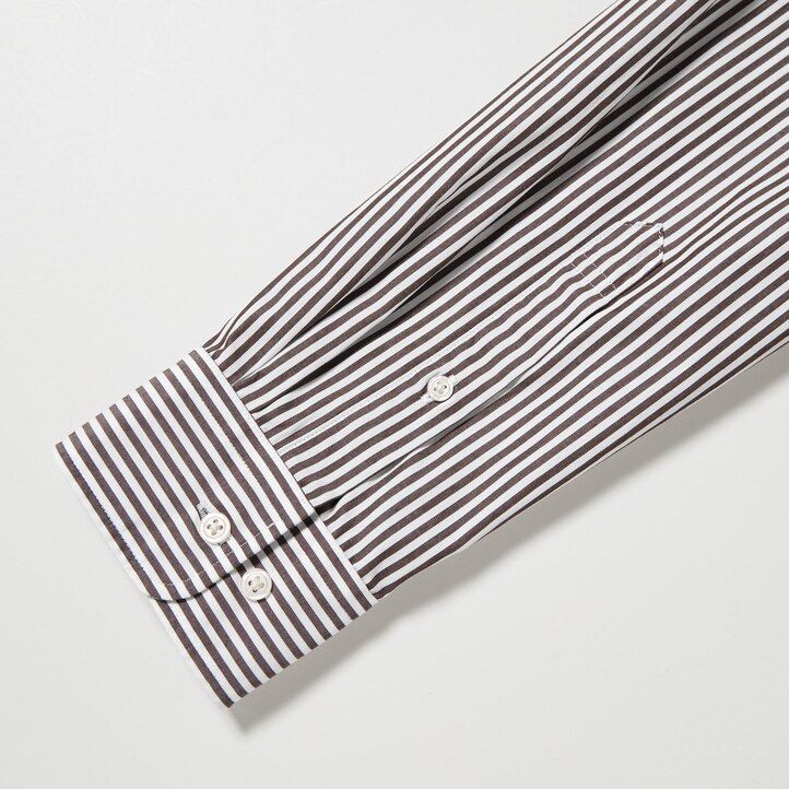 camicie da uomo uniqlo in cotone extra fine arancione vestibilità regolare a righe con colletto abbottonato
