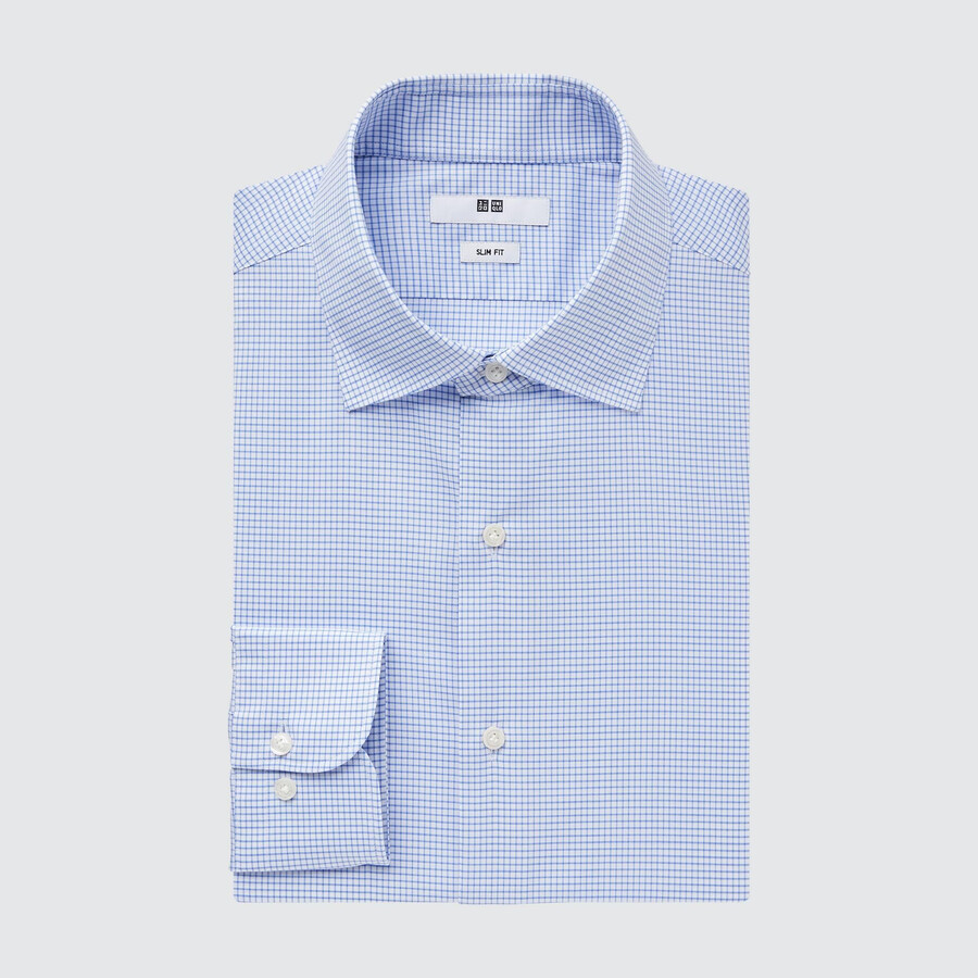 camicie da uomo uniqlo easyre stretch slim fit a quadri con colletto semi-cutaway