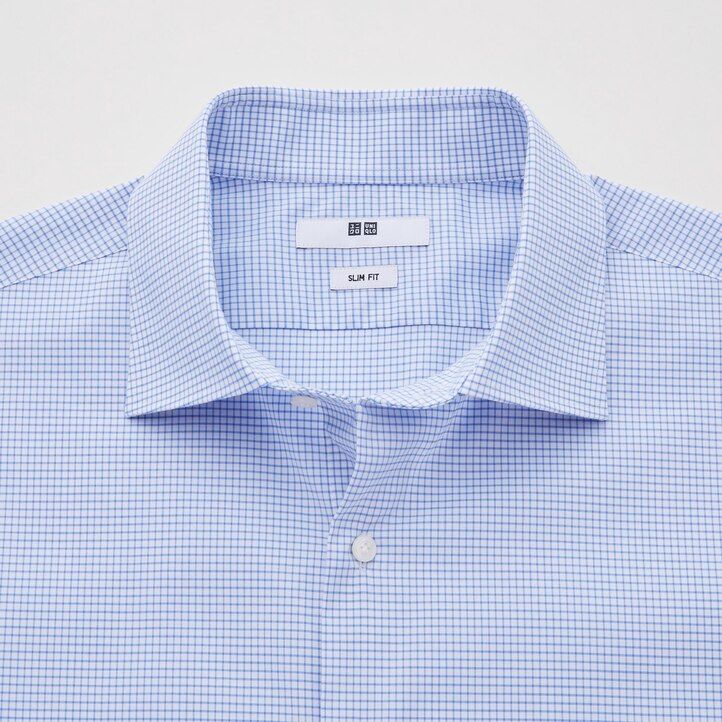camicie da uomo uniqlo easyre stretch slim fit a quadri con colletto semi-cutaway