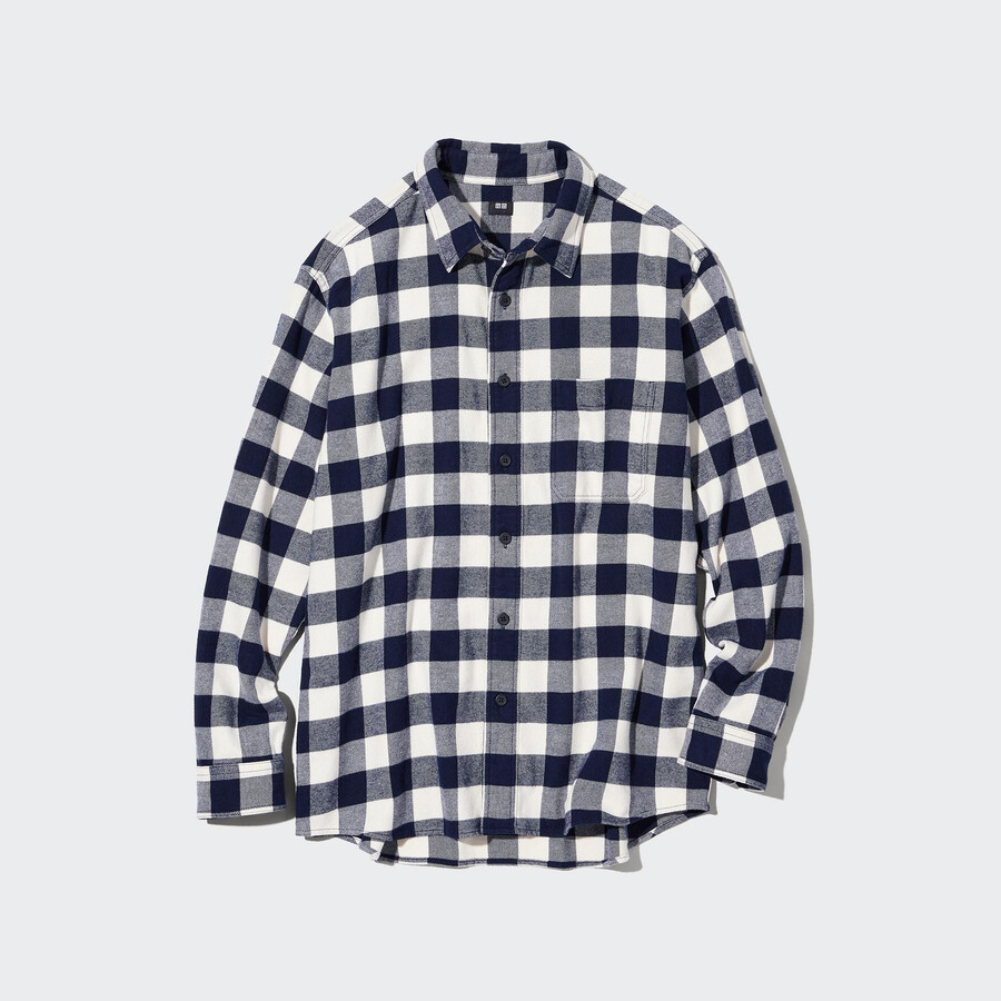 camicie da uomo uniqlo in flanella con colletto classico vestibilità regolare bianche