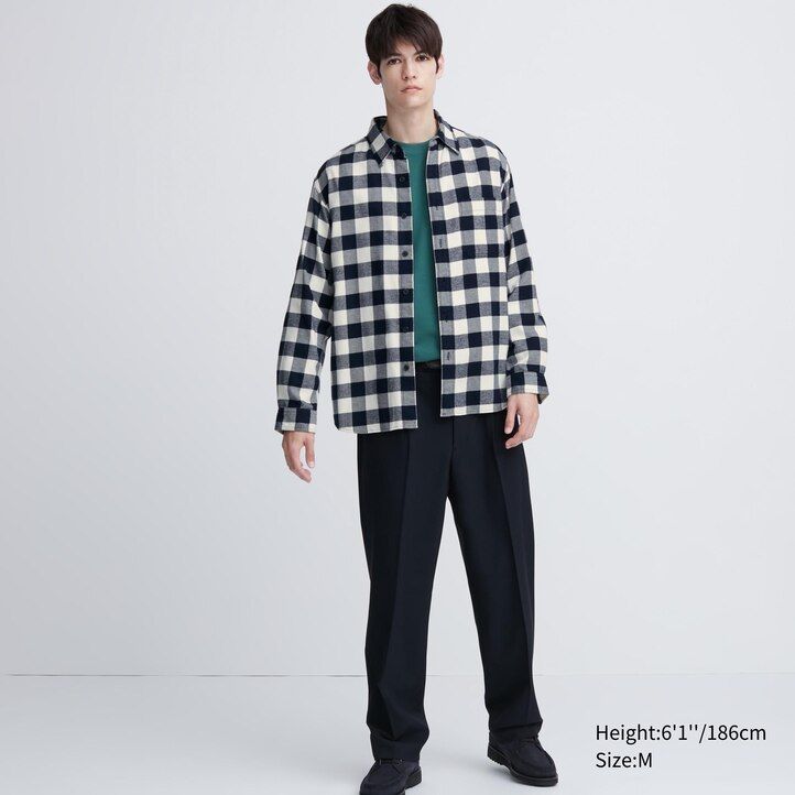 camicie da uomo uniqlo in flanella con colletto classico vestibilità regolare bianche