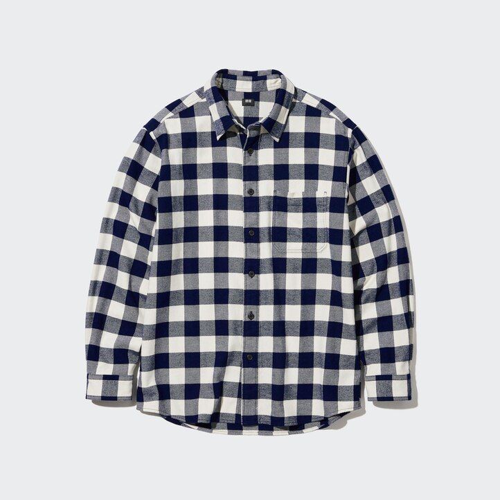 camicie da uomo uniqlo in flanella con colletto classico vestibilità regolare bianche