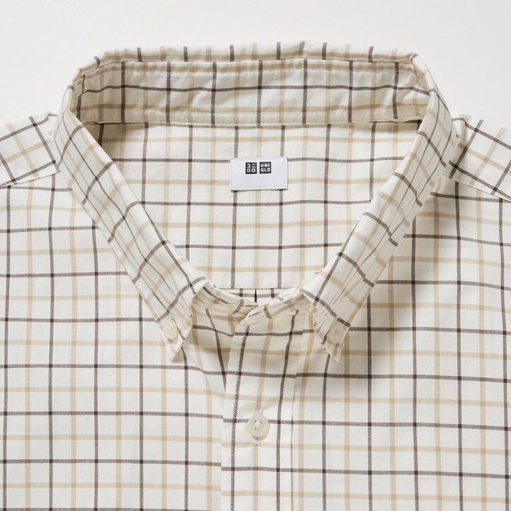 camicie da uomo uniqlo in cotone extra fine vestibilità regolare a quadri con colletto abbottonato bianche
