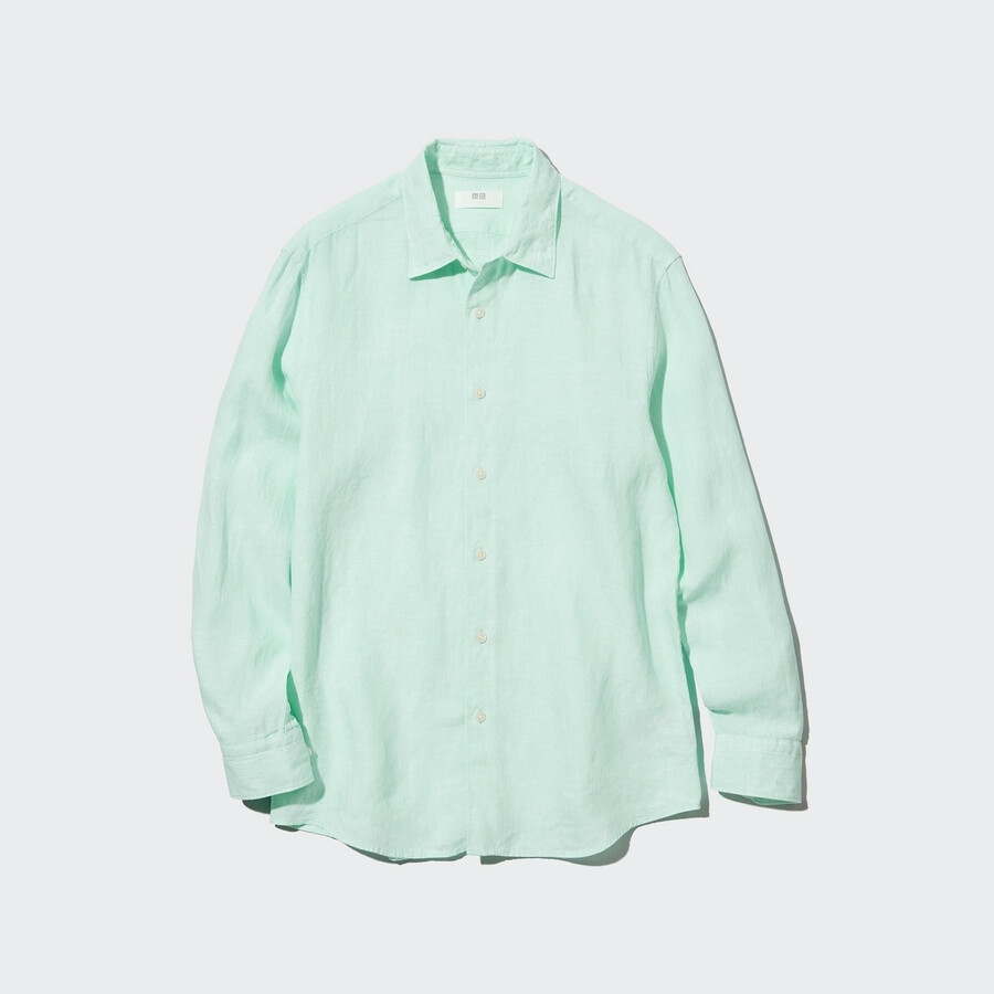 uniqlo 100 lino premium regular fit-shirt colletto regolare camicie da uomo verde chiaro
