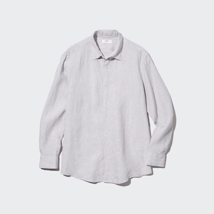uniqlo 100 lino premium regular fit-shirt colletto regolare camicie da uomo verde chiaro