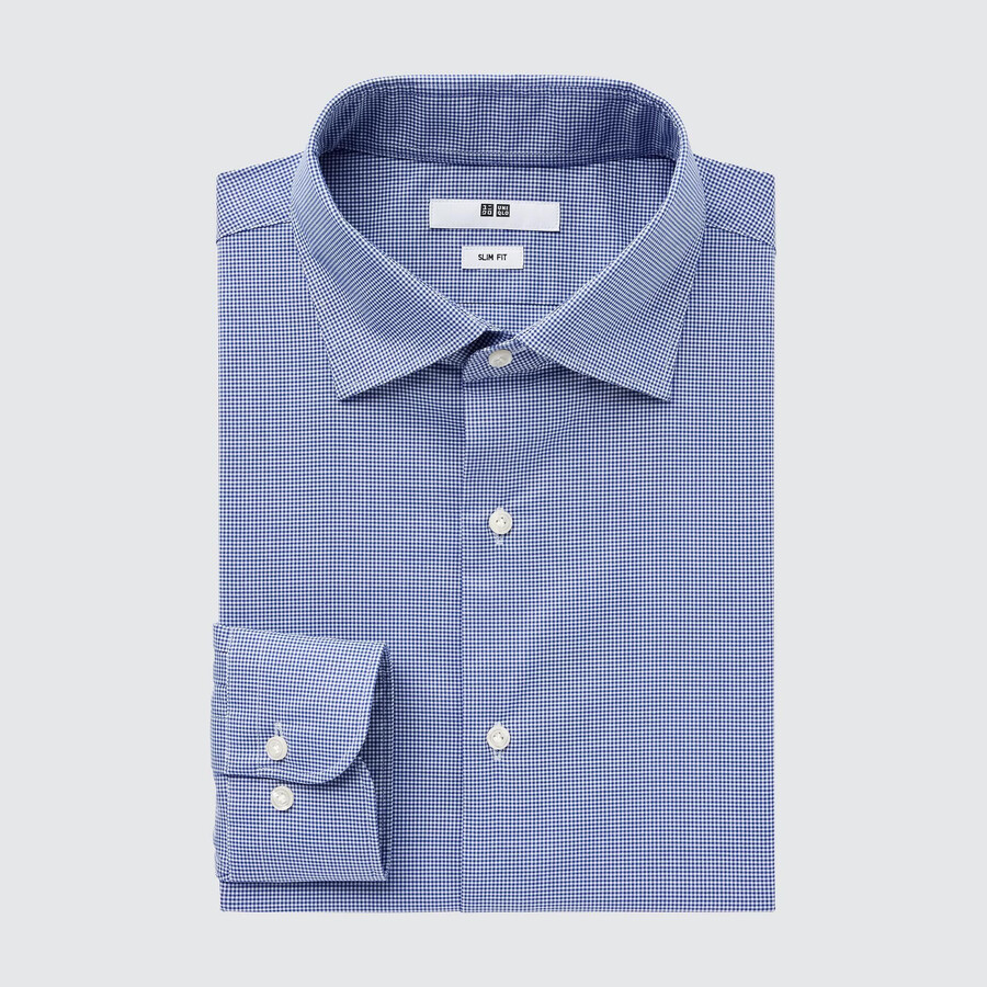 camicia da uomo uniqlo easyre broadcloth stretch slim fit blu con colletto semi-cutaway