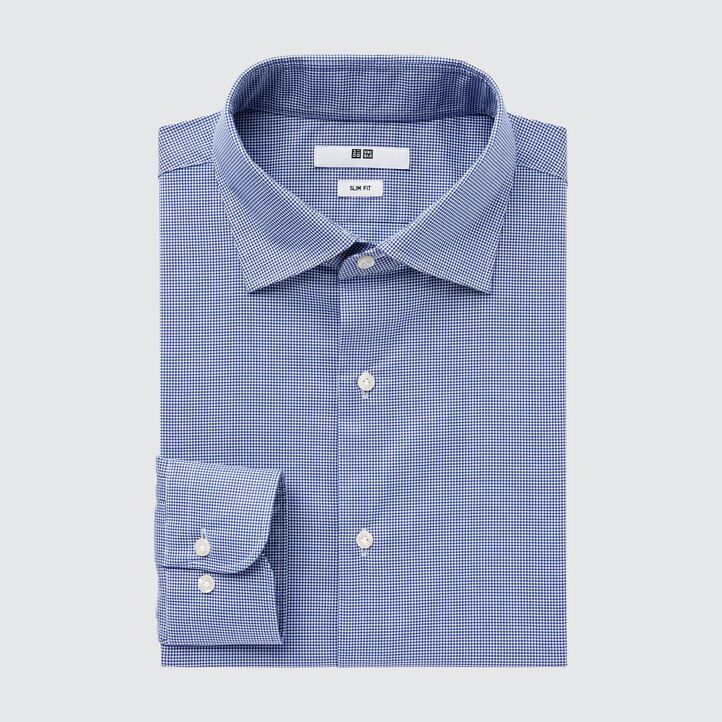 camicia da uomo uniqlo easyre broadcloth stretch slim fit blu con colletto semi-cutaway