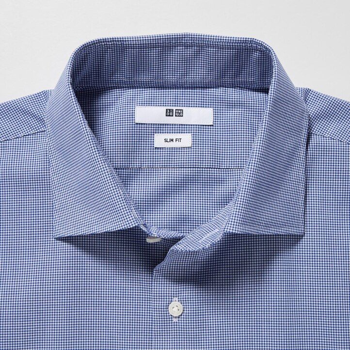 camicia da uomo uniqlo easyre broadcloth stretch slim fit blu con colletto semi-cutaway