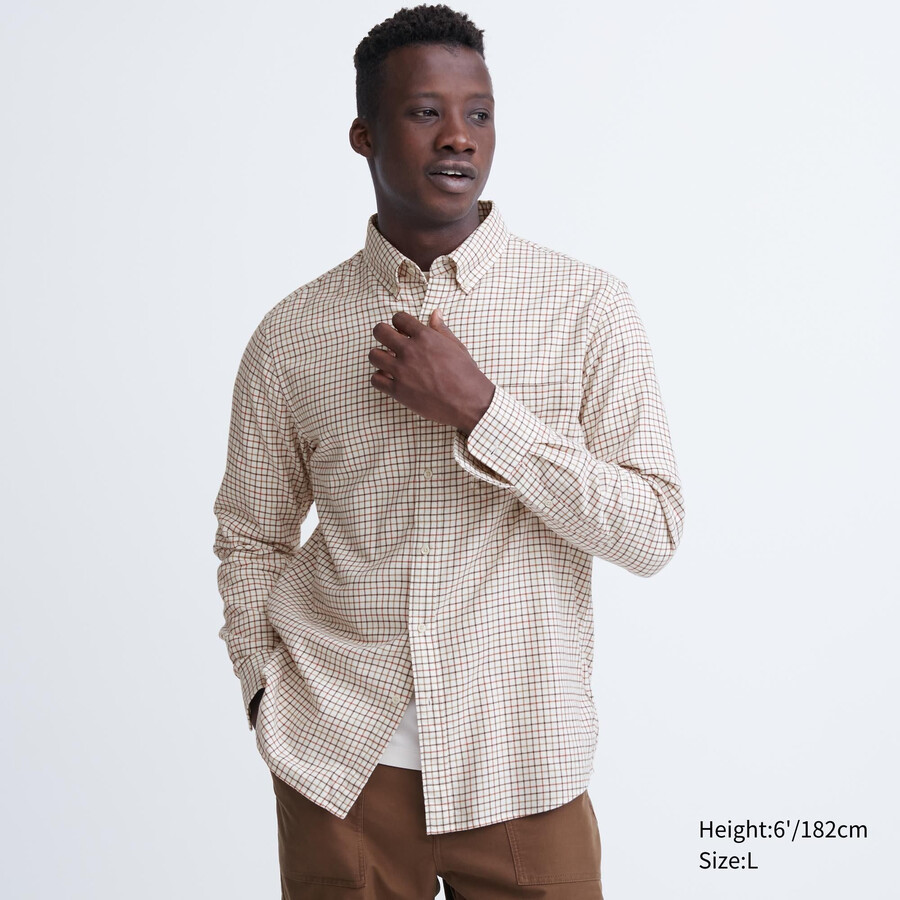 camicie da uomo uniqlo flannel regular fit a quadri con colletto abbottonato bianche