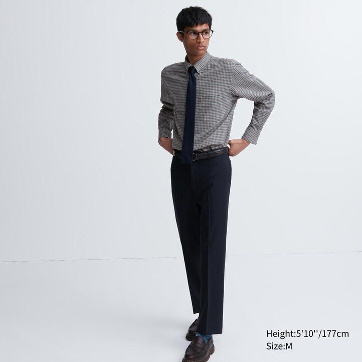 camicie da uomo uniqlo flannel regular fit a quadri con colletto abbottonato bianche
