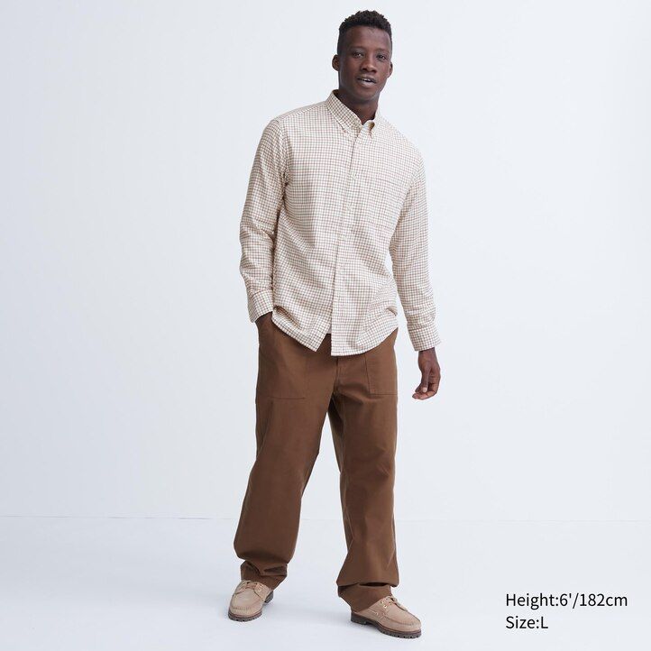 camicie da uomo uniqlo flannel regular fit a quadri con colletto abbottonato bianche