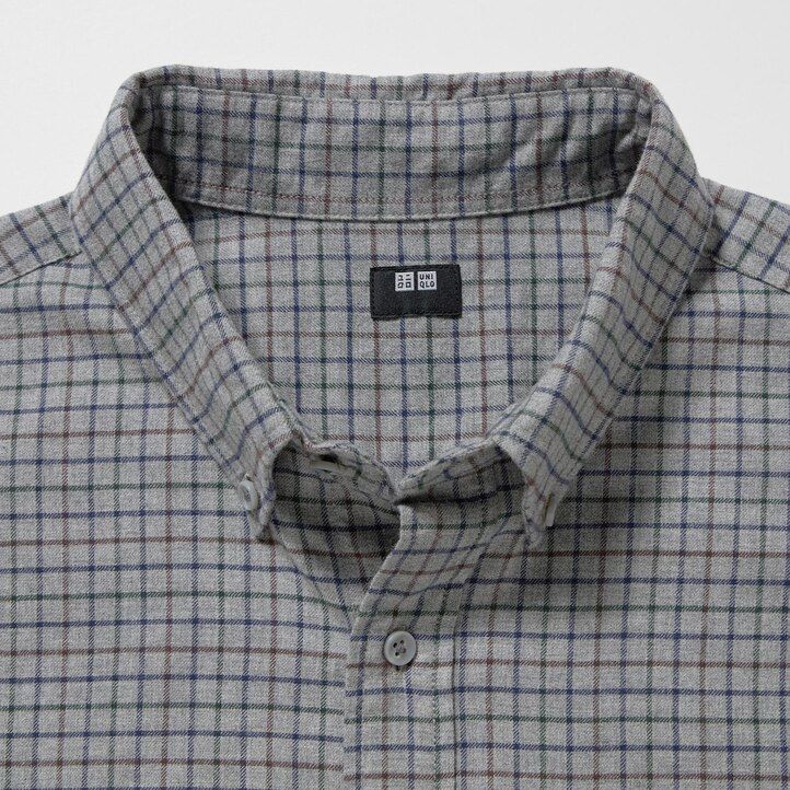 camicie da uomo uniqlo flannel regular fit a quadri con colletto abbottonato bianche
