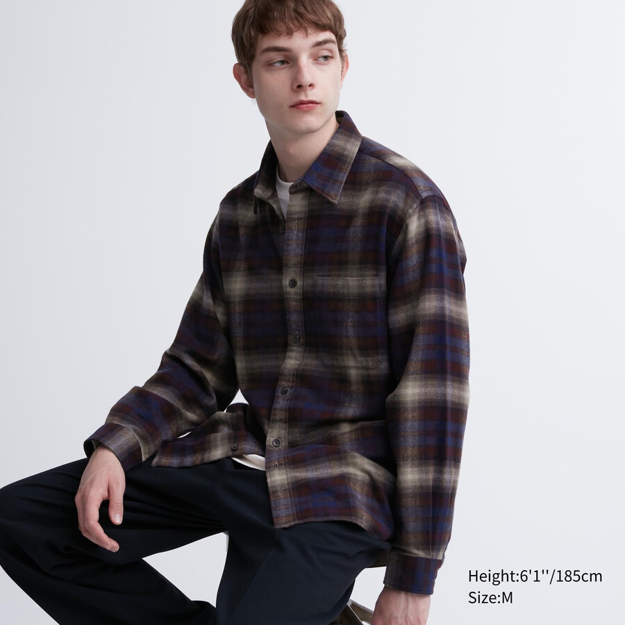camicie da uomo uniqlo in flanella con colletto regolare e vestibilità regolare bordeaux