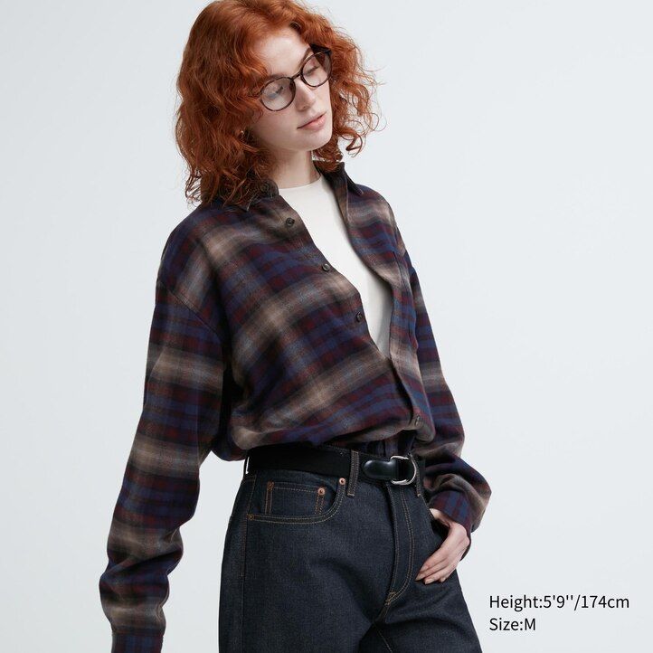 camicie da uomo uniqlo in flanella con colletto regolare e vestibilità regolare bordeaux