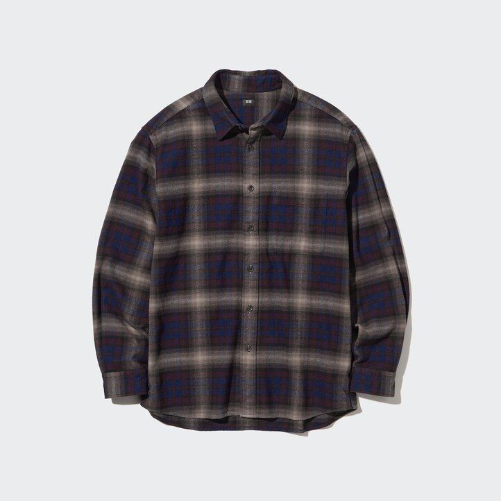 camicie da uomo uniqlo in flanella con colletto regolare e vestibilità regolare bordeaux