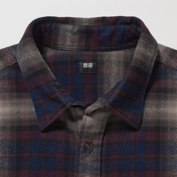 camicie da uomo uniqlo in flanella con colletto regolare e vestibilità regolare bordeaux