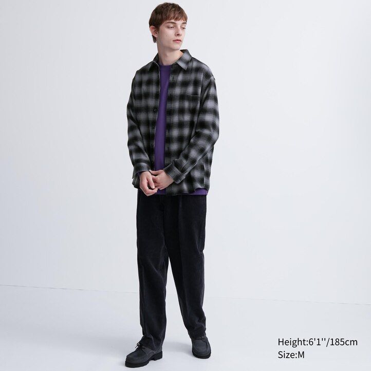 camicie da uomo uniqlo in flanella grigia con colletto regolare e vestibilità regolare