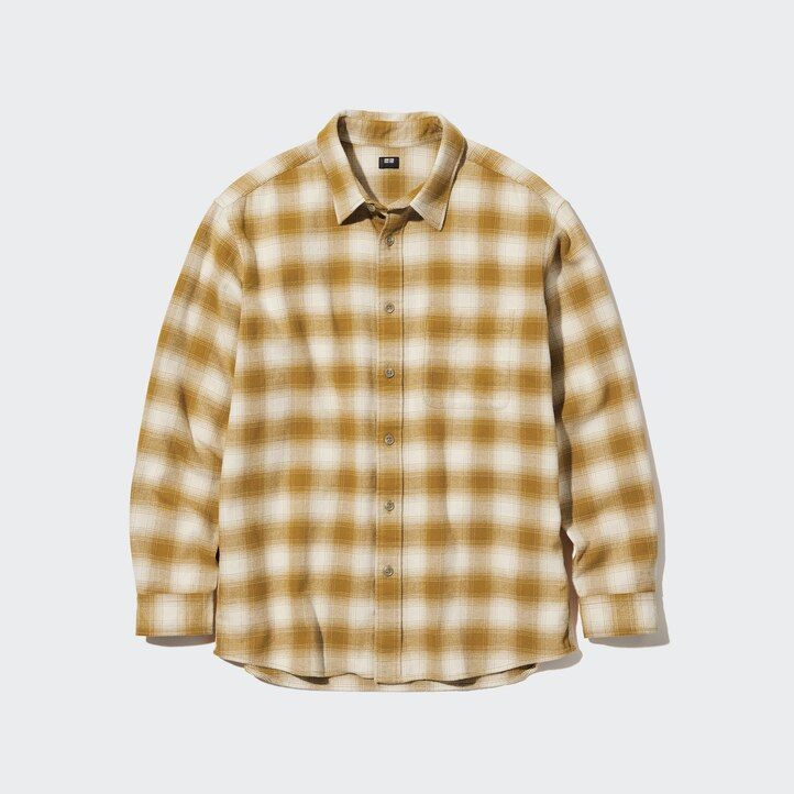 camicie da uomo uniqlo in flanella grigia con colletto regolare e vestibilità regolare