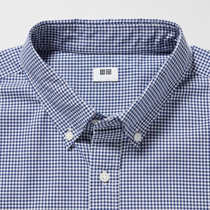 camicie da uomo uniqlo in cotone extra fine con maniche corte blu
