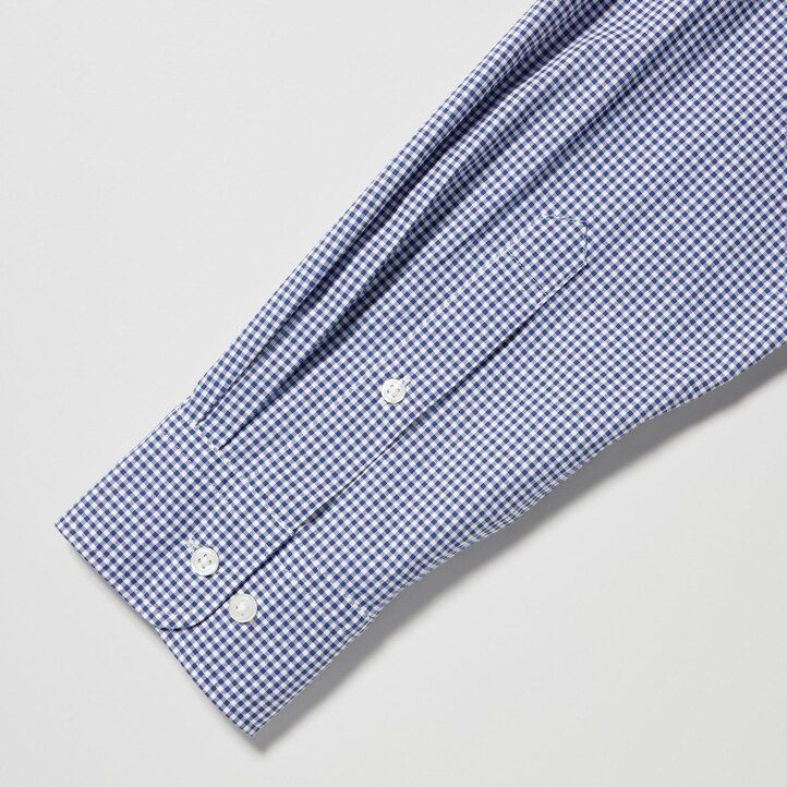 camicie da uomo uniqlo in cotone extra fine con maniche corte blu