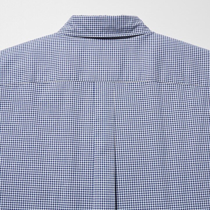 camicie da uomo uniqlo in cotone extra fine con maniche corte blu