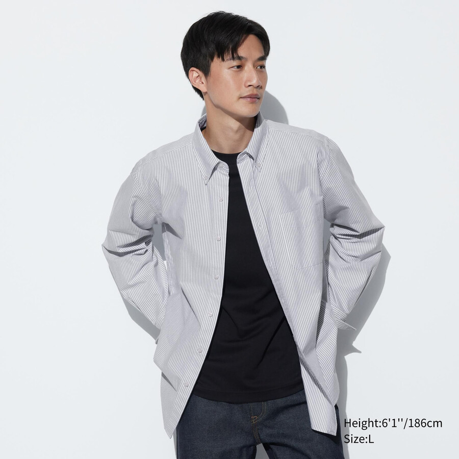 camicie da uomo uniqlo regular fit a righe oxford con colletto regolare