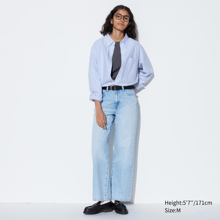 camicie da uomo uniqlo regular fit a righe oxford con colletto regolare