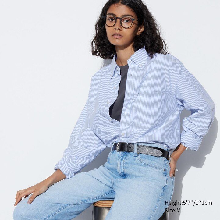 camicie da uomo uniqlo regular fit a righe oxford con colletto regolare