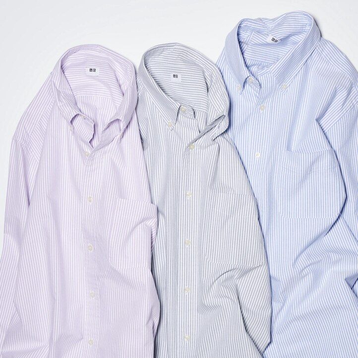 camicie da uomo uniqlo regular fit a righe oxford con colletto regolare