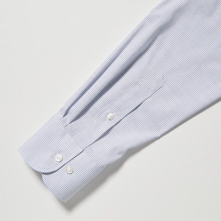 camicie da uomo uniqlo easyre stretch slim fit a quadri con colletto semi-cutaway blu