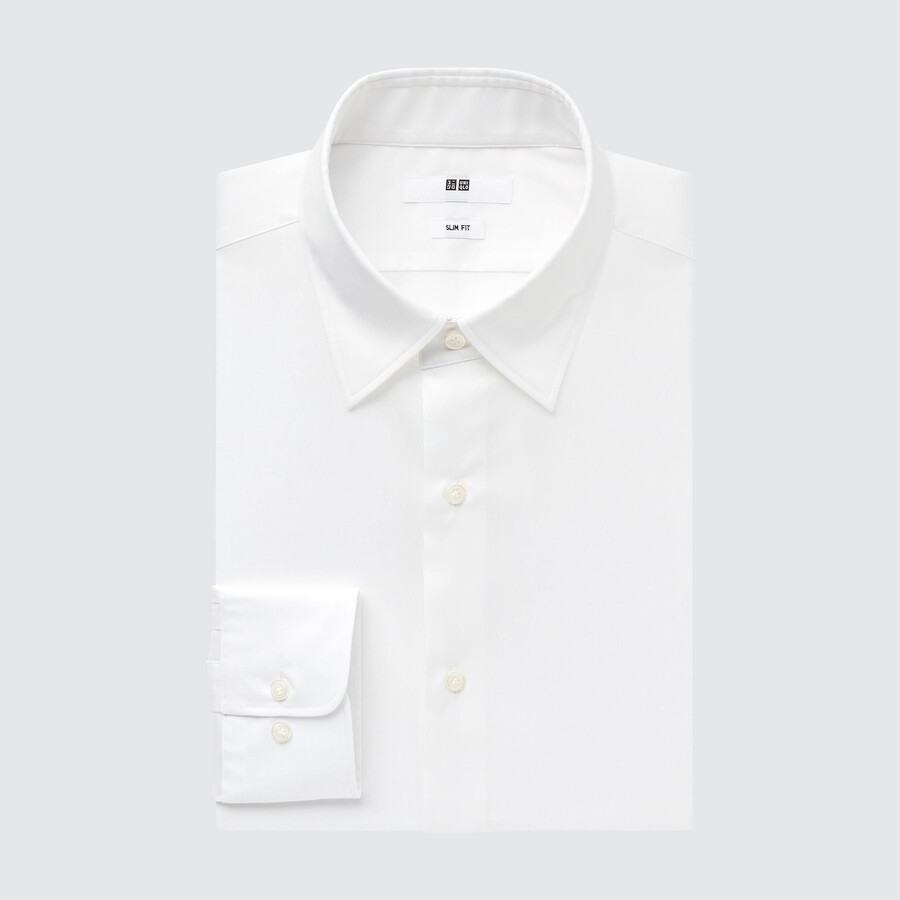 camicia da uomo uniqlo easyre broadcloth stretch slim fit con colletto normale bianca
