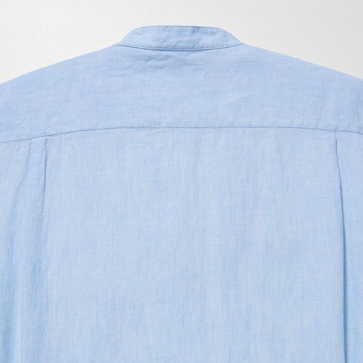 camicia da uomo uniqlo 100 lino di alta qualità vestibilità regolare collo serafino blu