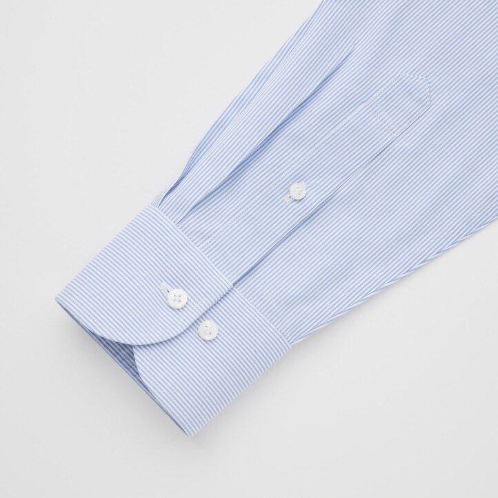 camicie da uomo uniqlo super non iron slim fit a righe con colletto semi-cutaway blu