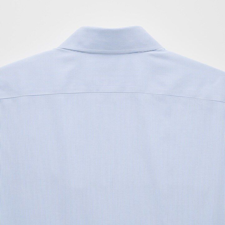 camicie da uomo uniqlo super non iron slim fit a righe con colletto semi-cutaway blu