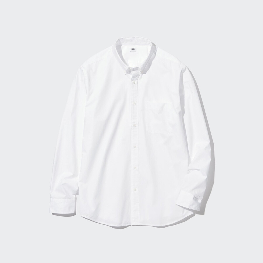 camicie da uomo uniqlo in cotone extra fine con maniche in tela bianca