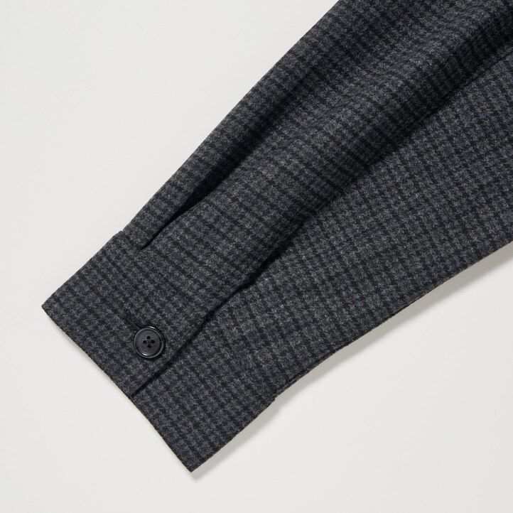 camicie da uomo uniqlo in twill spazzolato grigio scuro con maniche a quadri