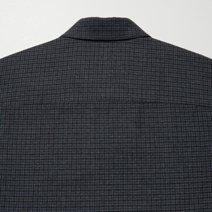 camicie da uomo uniqlo in twill spazzolato grigio scuro con maniche a quadri