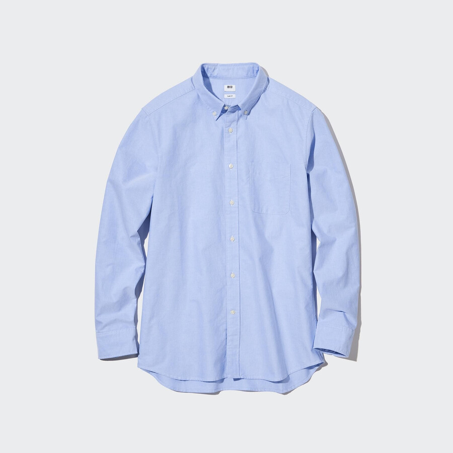camicie da uomo uniqlo slim fit oxford con colletto abbottonato blu