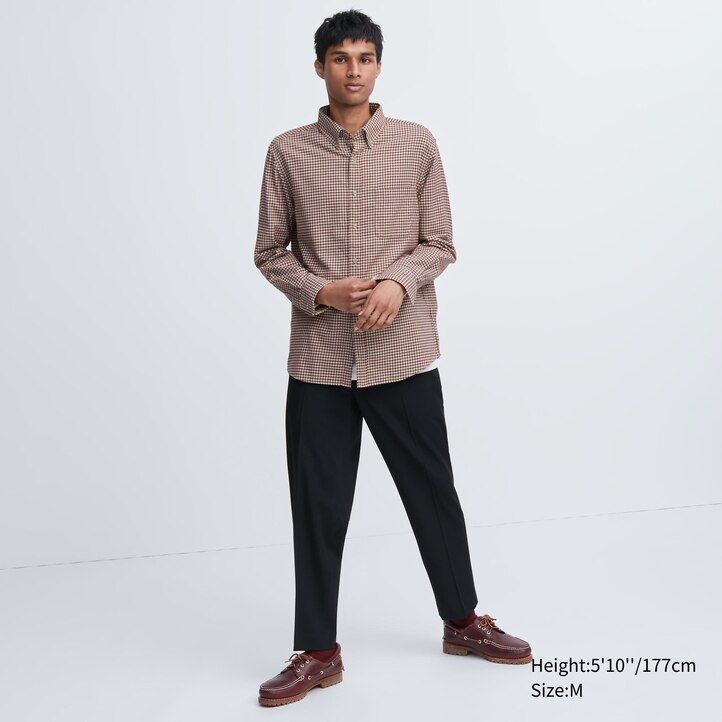 camicie da uomo uniqlo in flanella rossa con colletto abbottonato e vestibilità regolare a quadri