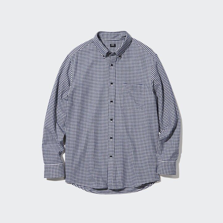 camicie da uomo uniqlo in flanella rossa con colletto abbottonato e vestibilità regolare a quadri