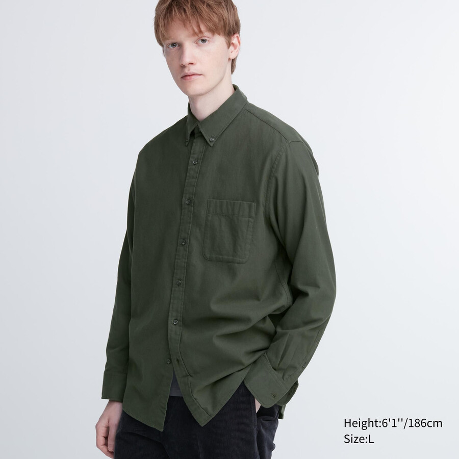 camicie da uomo uniqlo flannel regular fit olive