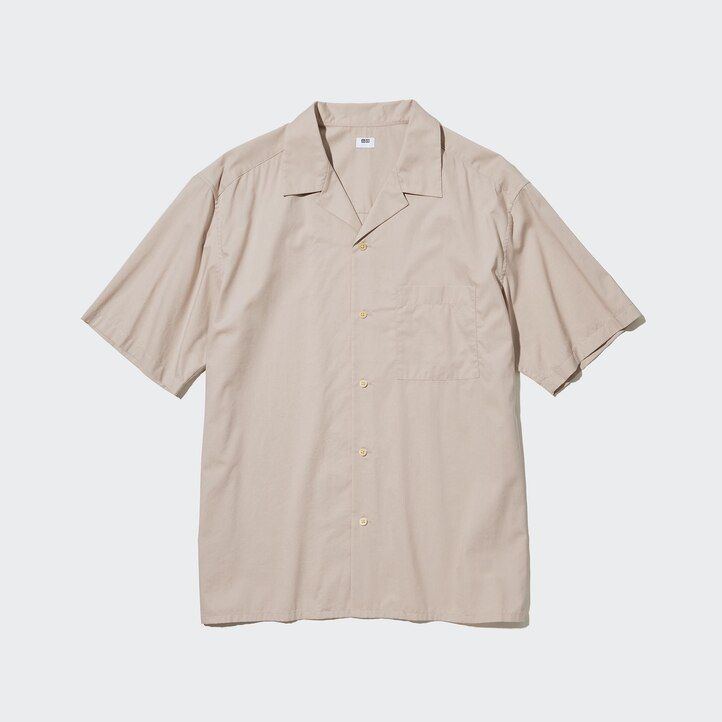 camicie da uomo uniqlo nere in misto cotone con maniche a sbuffo e collo aperto